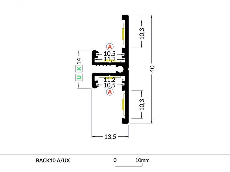 Alu profil Back10 Opp/Ned lys