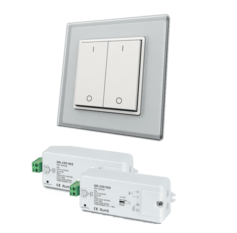 Bryter 2-Kanal RF 2833K2 + 2stk Trådløs dimmer 1009CS